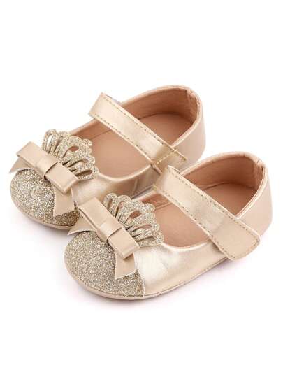 1 Pair Baby Shoes, Lightweight Soft-Sole Princess Shoes, Cute & Shiny, Bow Design, Suitable For Party, Indoor & Outdoor Toddler Wear