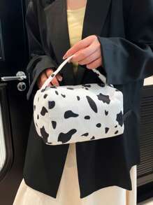 1 pieza Bolsa de almacenamiento grande con capacidad, de tela de terciopelo, con estampado floral simple y lindo, para niñas, bolso de estudiante, bolsa de cosméticos, estuche de maquillaje