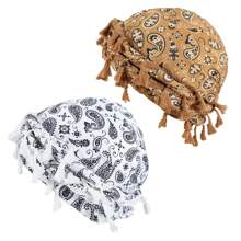 2 Stücke Retro Paisley Muster Quaste Haarband Strickmütze, verdrehte Turban Piratenhut, Haarschwanz Kappe