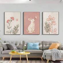 3pcs Watercolor Wall Art Prints Set - Art Decor Modern Classic Spring & Winter Animals Theme - Frameless Butterfly & Rabbit Canvas Posters For Bedroom, Room, Dining Room - Indoor Portrait Wall Hanging Decor - Gift Idea For Home, Office & Living Spaces Gifts Birthday Graduation - Black - View 4
