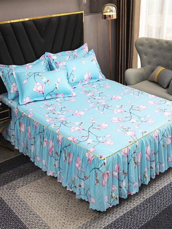1pc Skin-Friendly & Comfortable Thick Flocked Bed Skirt, No Fading & Pilling, Multiple Colors