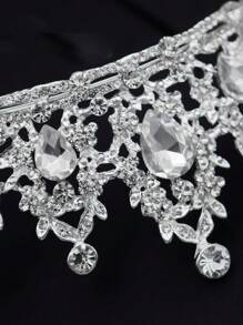 1pc Bridal Crystal Crown, Princess Wedding Tiara - Silver - View 6