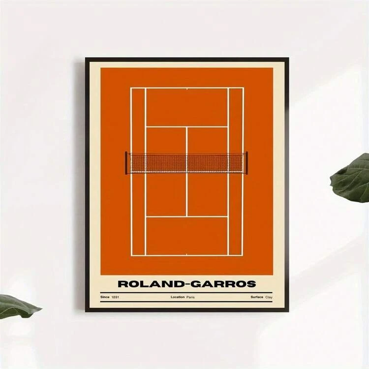 1 pieza, Imagen colgante de lienzo, Enmarcada, Póster, Arte de pared, Impresión artística en lienzo de la cancha de tenis de Roland-Garros - Arte decorativo moderno clásico para colgar en pared en el hogar, oficina, sala de estar, dormitorio, resistente al agua, tema de dibujos animados, primavera-verano - Multicolor - Añade 10