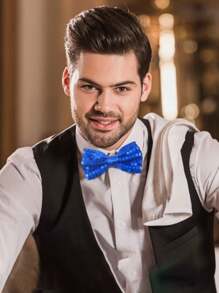 男士纯色优雅亮片领结，预系双层纯色缎面正式燕尾服领结，可调节，适合伴郎、婚礼、派对、正式场合、节日礼物 - 彩色 - 查看 6