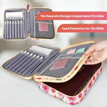AHIBIO - Funda bíblica para mujer, funda bíblica de doble capa para niñas, bolsa floral grande con múltiples bolsillos, funda de transporte para estudio bíblico, protector de libro (floral) - Floral-blanco - Ver 10