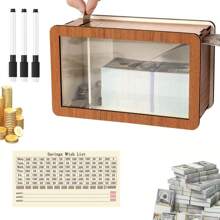 1pc Wooden Money Saving Box With Reusable Digital Goal Coin Bank, Helpful Home Savings Planner, Ideal Gift For Friends, Premium Quality Wooden Piggy Bank