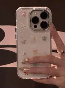 Cute Sequins Epoxy Colorful Butterfly Flower Clear Phone Case Compatible With IPhone 16 15 14 13 12 11 Pro Max Floral Stylish Shockproof Bumper Back Cover