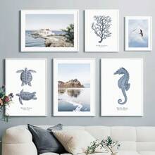 1 件海龟海马珊瑚动物墙面艺术帆布画海报印刷品墙壁适用于客厅家居装饰无框架 - 彩色 - 查看 3