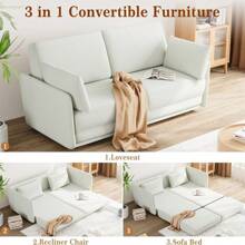 Living Room Sofa, 66 Inch Pull Out Sofa Bed, 3-In-1 Convertible Sleeper Couch With Thicked Cushions, Multi-Functional Queen Size Sofa Bed For Living Room, Bedroom, Apartment, Office - Beige - View 4