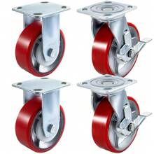 4 Pack 6 X 2 Inch Caster Wheels 2 Rigid And 2 Swivel Casters With Side Brake Polyurethane Iron Core Plate 1000LBS Capacity Per Wheel - 4.5 X 4 X 0.2 Inch - View 9