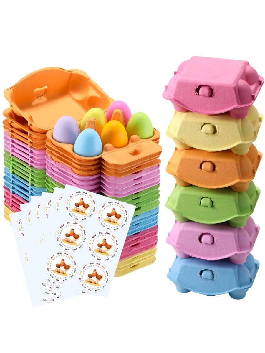5 Egg Trays Can Be Paired With 6 Eggs. Reusable Egg Storage Box, Colorful Storage Box, Can Hold Up To Six Egg Containers, Cardboard, Egg Storage, Mother's Day Gifts, Father's Day Gifts, Wedding Supplies, Party Supplies. DIY - Multicolor - View 1