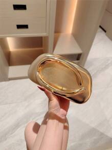 1 件欧美时尚金属装饰迷你盒式手拿包，迷人金属饰边女士派对手提包，优雅奢华的晚礼服，皮革设计派对/婚礼/舞会手拿包配金属链