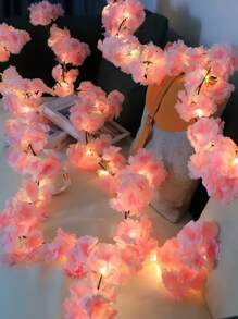 1 套粉色人造樱花藤串灯，带 30 个 LED 灯，适用于派对、节日、生日、婚礼装饰、北欧家具照明、房间装饰 - 深粉紅色 - 查看 3