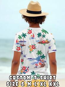 Men Custom Photo Tops 3D Hawaii Beach Printed T-Shirts Spring Summer Fashion Swimming Personalized Upload Your Favorite Photo Custom Tees Birthday Gift T-Shirt Casual Tee Holiday Gift, Anniversary Gift - White - View 3
