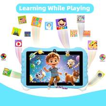 Tabletă pentru copii 1 bucată, Tabletă de 7 inchi pentru copii, Android 12/2GB RAM 32GB ROM/2.4G WiFi(802.11 B/G/N)/Afișaj IPS 1024x600/Control parental/3000mAh/Camera dublă (0.3MP+2MP)/Cpu Quad Core, Carcasă pentru educație MTK 67, 67 Adaptor), Cadouri pentru copii, Albastru/Roșu