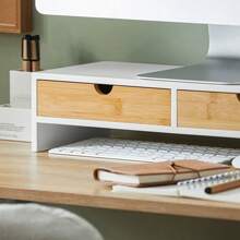 SoBuy BBF02 Soporte para pantalla de monitor Elevador de monitor Elevador de pantalla Soporte para monitor con 2 cajones Blanco WHT aprox.: 47x11x18cm - Gris - Ver 5