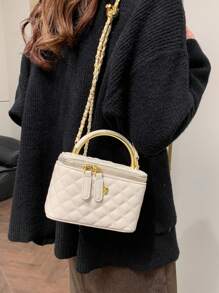 Mini Solid Color Rhombus Chain Strap Bucket Bag, Handheld & Crossbody