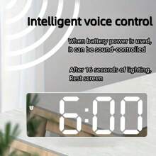 1pc Digital Clock, New LED Bedside Alarm Clock, Electronic Desktop Clock With Temperature Display, Voice Control, 12/24 Hour Format, Compact & Elegant Design, Suitable For Bedroom Decor (Batteries And Adapter Not Included), Birthday Gift, Graduation Gift, Dorm Decor, Back To School Gift, School Decor, Surprise Gift, Home Decor, Study Supplies