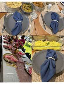 3 件仿珍珠餐巾环，简约串珠餐巾环，有弹性且可拉伸，适用于婚礼、餐饮、派对、餐厅餐桌装饰 - 彩色 - 查看 2