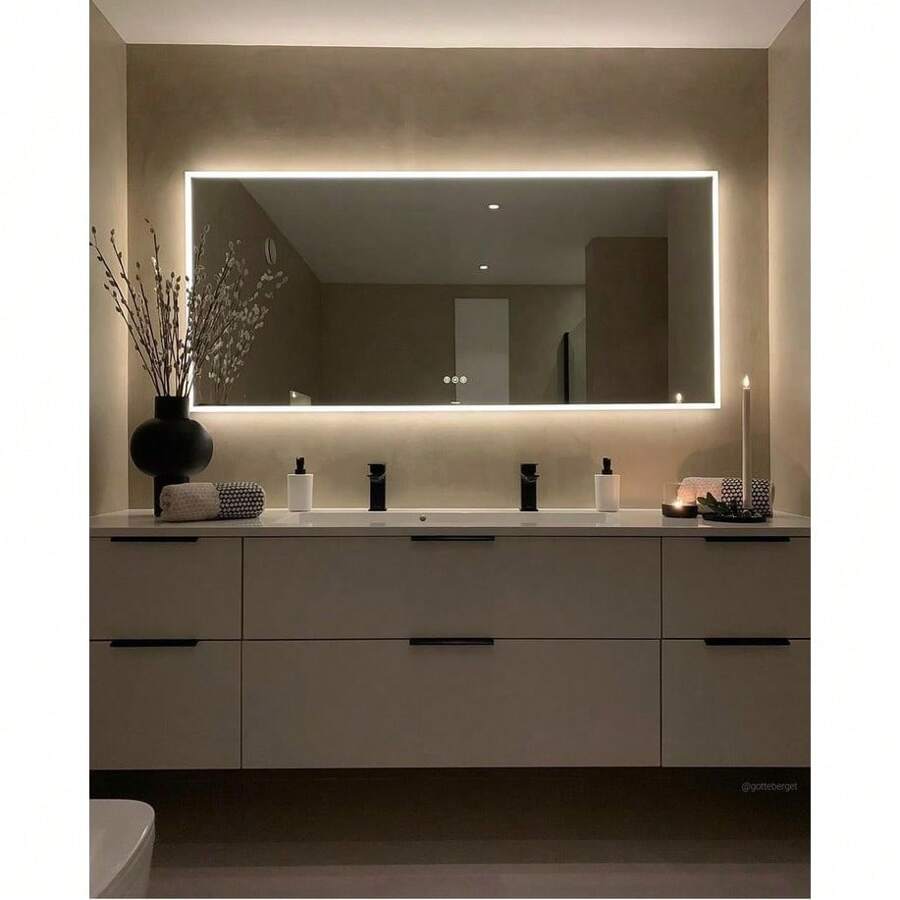 Organic Mirror Led Light Rectangle Glass Illuminated For Bathroom Bedroom, Living Room Blogger Makeup, Shaving