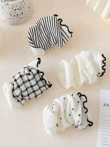 5 Pairs Girls Lace Trim Ankle Socks, Cute Sweet Thin Short Sock For Summer, Japanese Style Black/White, Random Colors - Multicolor - View 5