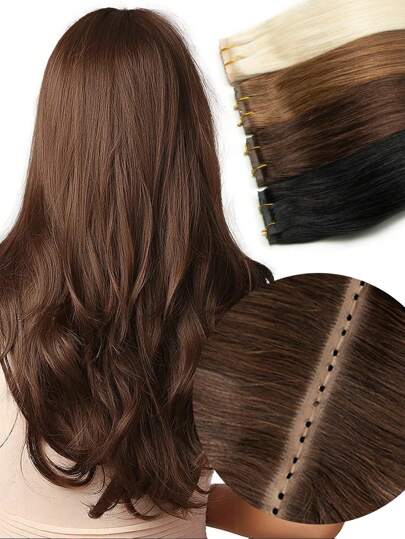 PU 孔发纬线真人发雷米发纬线人发颜色 1b 自然黑直人发束隐形孔 PU 发纬线人发接发