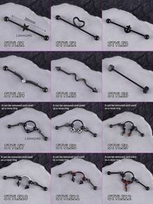 1 pieza de piercing industrial multiusos estilo grunge, punk, gótico, con forma de estrella y corazón, para nariz, de acero inoxidable, con forma de diente y murciélago, para hombre y mujer, con forma de barra industrial para labio, corazón, nariz, cadena, cartílago, hélice, piercing, piercing industrial con forma de araña, joyería para piercing corporal de 38 mm y 1 y 1/2 pulgada, para Navidad, regalo de Halloween, fiesta, uso diario, salidas nocturnas, reuniones sociales, uso diario