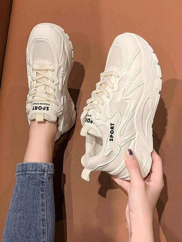 White Women's Comfortable Lightweight Anti-Slip Athletic Chunky Sneakers