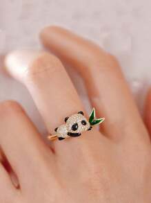 1pc Cute Panda & Bamboo Themed Ring, Exquisite Unique Design, Ideal Gift For Friends