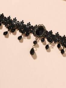 1pc Newly Arrived Fashion European & American Gothic Style Exaggerated Vintage Black Lace Choker Necklace For Women, Suitable For Daily Wear