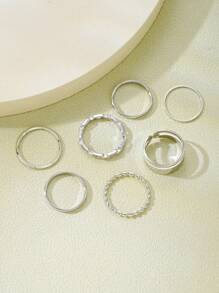 7pcs Fashion Minimalist Ladies Ring Set, Casual For Vacation, Date, Party, Daily Matching (No Box)