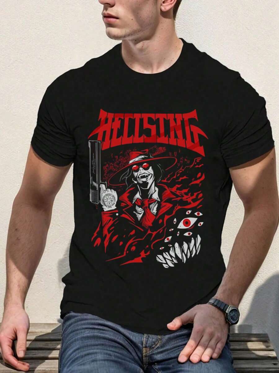 Camiseta De Algodón Pesado 220g Con Estampa De Hellsing - Negro - Ver 1