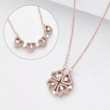 1pc New Style Heart-Linked Four-Leaf Clover Necklace, Foldable Heart Shape Fashion Choker Necklace, Suitable For Daily Wear