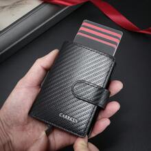 1pc New Design Men's Carbon Fiber Snap Wallet With Aluminum Box, Automatic Pop-Up Card Holder, Multi Card Slots - Black - View 1
