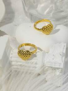 1 pièce Bague minimaliste ajustable en forme de cœur pour femmes, Petite bague en acier inoxydable texturée et mignonne, Polyvalente pour un port quotidien et un cadeau de festival