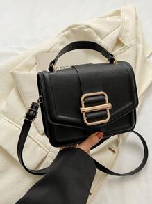 1pc Fashionable Solid Color Metal Decor Flap Mini Handbag, Suitable For Women Everyday Use And As Gift