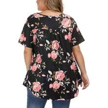 Maglietta casual da donna taglia curvy, con scollo a V e bottoni, stampa floreale, adatta per primavera/estate
