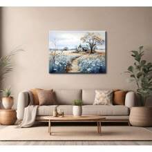 2D Flat-Rustic Farmhouse Canvas Wall Art Beautiful Field Painting Wildflower Barn Print Nature Scenery Picture French Countryside For Bathroom Bedroom Living Room Wall Decor (Wrapped Canvas Framed MADE In USA)-Wrapped Canvas