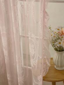 1 pieza de Cortina transparente con volante de encaje francés romántico para ventana de bahía, sala de estar, dormitorio, oficina, cocina, estudio, decoración del hogar