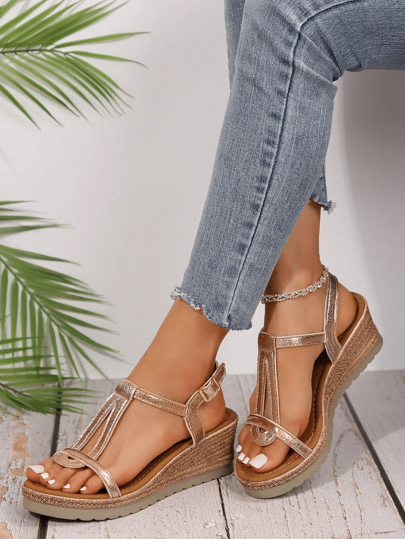 Women's Multi-Strap Woven Sandals, Roman Style, Comfortable Platform Wedge Heel Sandals For Summer