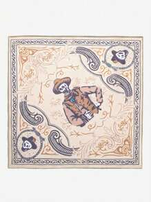 1pc Cowboy Style Western Print Pattern Bandana, Vintage Fashion Neckerchief Scarf Accessory, Versatile For Daily Wear For Dress - Multicolor - View 3