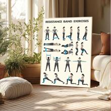 1pc, Canvas Hanging Painting, Framed Canvas Painting And Poster, Wall Art, Ready To Hang, Resistance Band Workout Poster - Canvas Wall Art Print For Home Gym Decor, Workout Chart For Indoor Fitness Training, Printed Art Poster For Living Room, Bedroom, Home Office Decor - Sports Theme, Art Decor Modern Vintage Style, Spring Decor Gifts Birthday Graduation