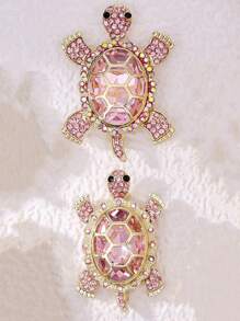 1pc Adorable Rhinestone Crystal Turtle Brooch Pin, Luxury Ocean Animal Suit Accessory, Alloy & Cubic Zirconia, Suitable For Party And Gift - Pink - View 7