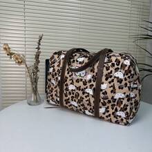 Sanrio 1 pieza Bolso de hombro vintage de Hello Kitty de Sanrio, nueva bolsa de almacenamiento de gran capacidad con estampado de leopardo, bolso de almohada lindo y a juego, bolsa de almacenamiento multifuncional con estampado floral de Hello Kitty, bolsa de almacenamiento plegable