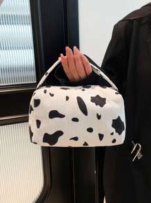 1 pieza Bolsa de almacenamiento grande con capacidad, de tela de terciopelo, con estampado floral simple y lindo, para niñas, bolso de estudiante, bolsa de cosméticos, estuche de maquillaje