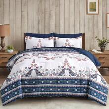 7 Piece Queen King Size Bed In A Bag Navy Blue Comforter Set, Floral Farmhouse Rustic Bedding Comforter Set Soft Microfiber Comforter And Sheet Set For All Season Room Decor Bedroom Decor Valentine Decor - Blue - View 4