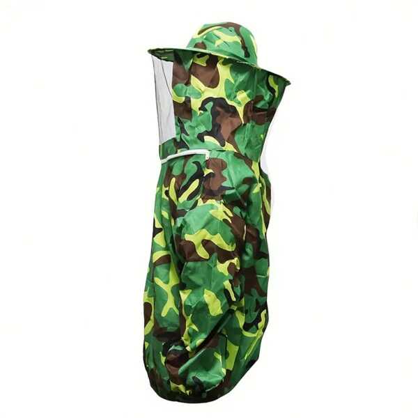 1 Stück atmungsaktiver Camouflage-Bienen-Schutzanzug mit Schleier, reißfeste Ausrüstung zum Bienenschutz, Matcha-Grün & Braun, für Outdoor-Bienenhaltungsaktivitäten, Imkerausrüstung