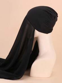 1pc Women's Chiffon Splice Scarf Hat, Suitable For Daily Wear - Black - View 1