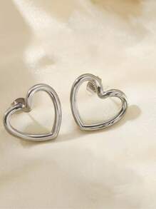 2pcs New Arrival Cute Curved Line Heart Stud Earrings For Women, Stainless Steel Earrings For Daily Wear & Commute