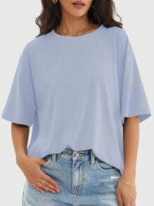 [Spring/Summer] 3pcs Women's Casual Oversized Crewneck Short Sleeve Basic T-Shirts - Black - View 10